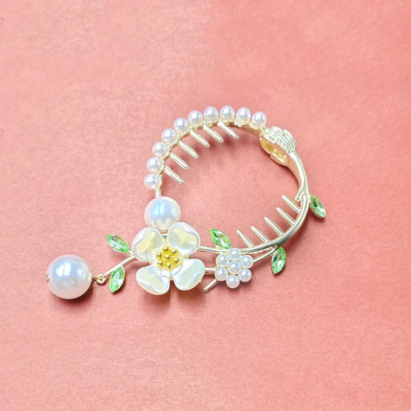 Women's Lily Of The Valley Hair Clip Faux Pearl Tassel Head Alloy Po