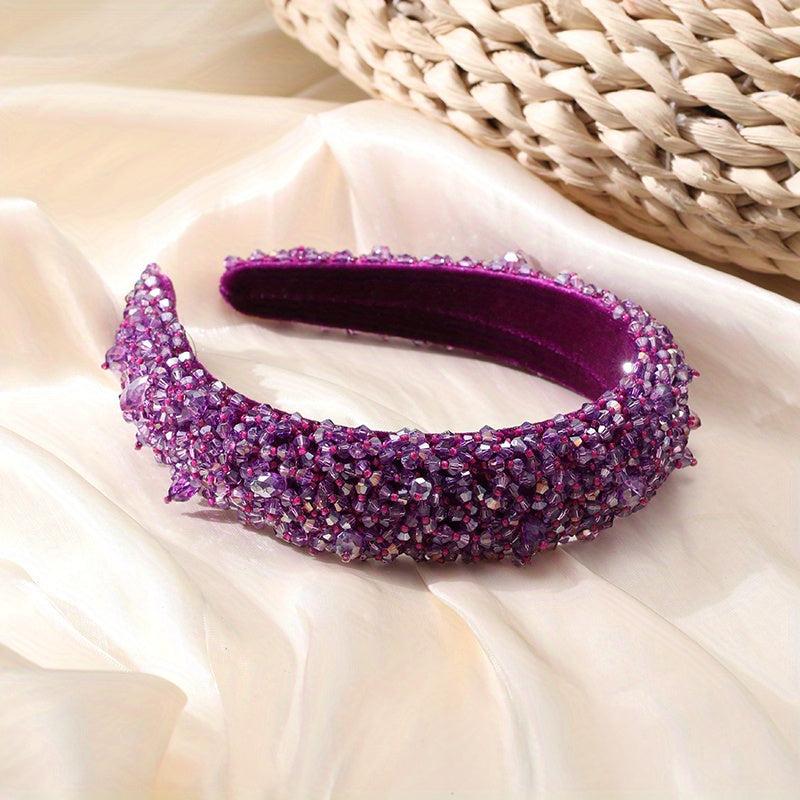 Crystal Beaded Headband Wide Head Hoop Sparkling Headdress Rhinestone Hair Band