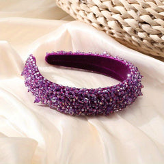 Crystal Beaded Headband Wide Head Hoop Sparkling Headdress Rhinestone Hair Band