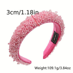 Crystal Beaded Headband Wide Head Hoop Sparkling Headdress Rhinestone Hair Band