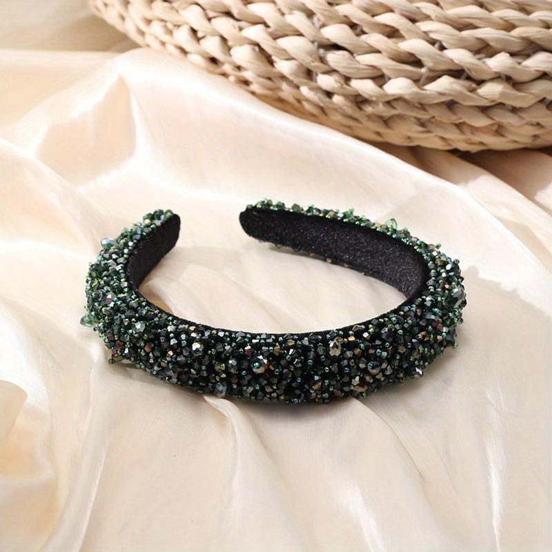 Crystal Beaded Headband Wide Head Hoop Sparkling Headdress Rhinestone Hair Band