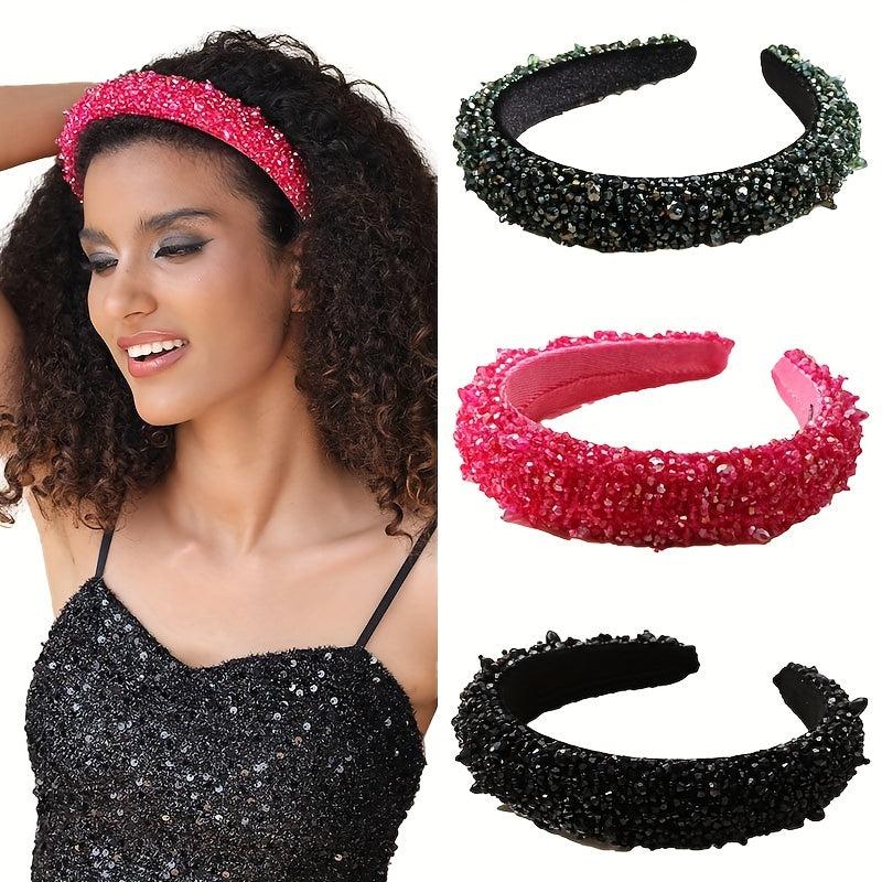 Crystal Beaded Headband Wide Head Hoop Sparkling Headdress Rhinestone Hair Band