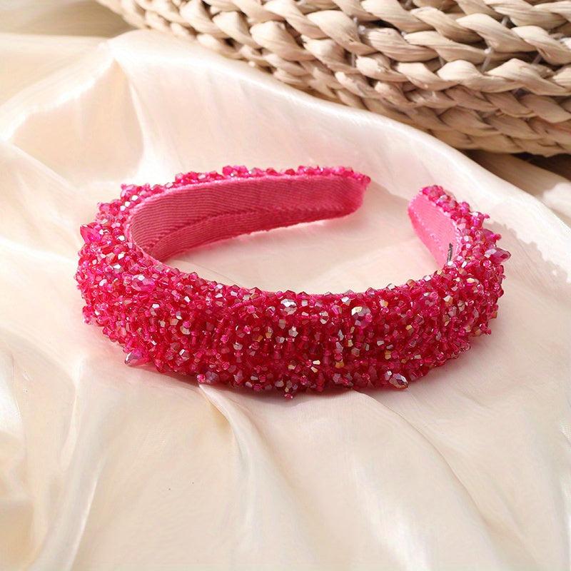 Crystal Beaded Headband Wide Head Hoop Sparkling Headdress Rhinestone Hair Band