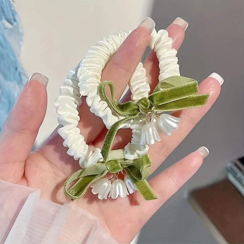 Bell Orchid Flower Scrunchies Velvet Bow Hair Rope