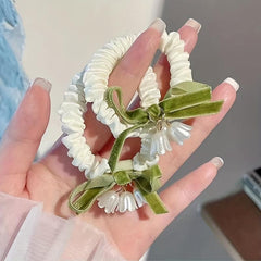 Bell Orchid Flower Scrunchies Velvet Bow Hair Rope