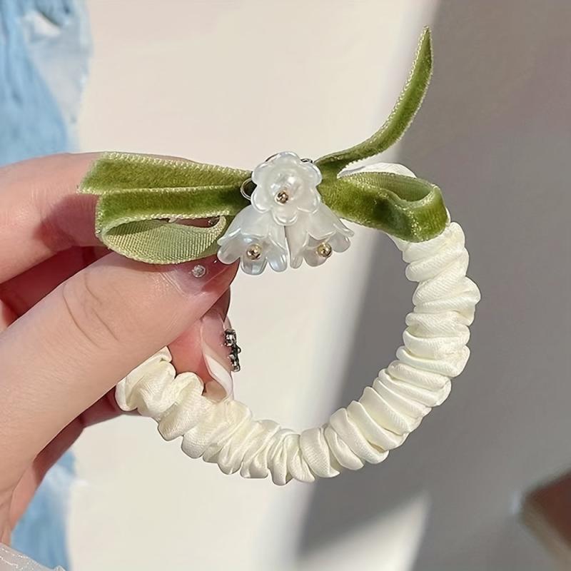 Bell Orchid Flower Scrunchies Velvet Bow Hair Rope