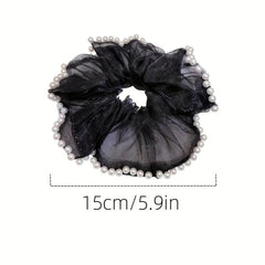 Organza Scrunchies with Faux Pearl Brim Ponytail Holder