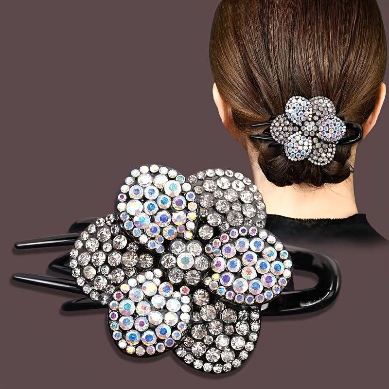 Rhinestone Flower Hair Claw Clip Ponytail Holder Accessories