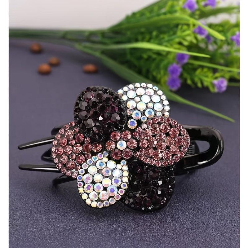 Rhinestone Flower Hair Claw Clip Ponytail Holder Accessories
