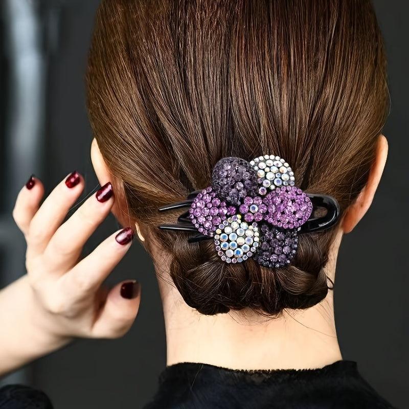 Rhinestone Flower Hair Claw Clip Ponytail Holder Accessories
