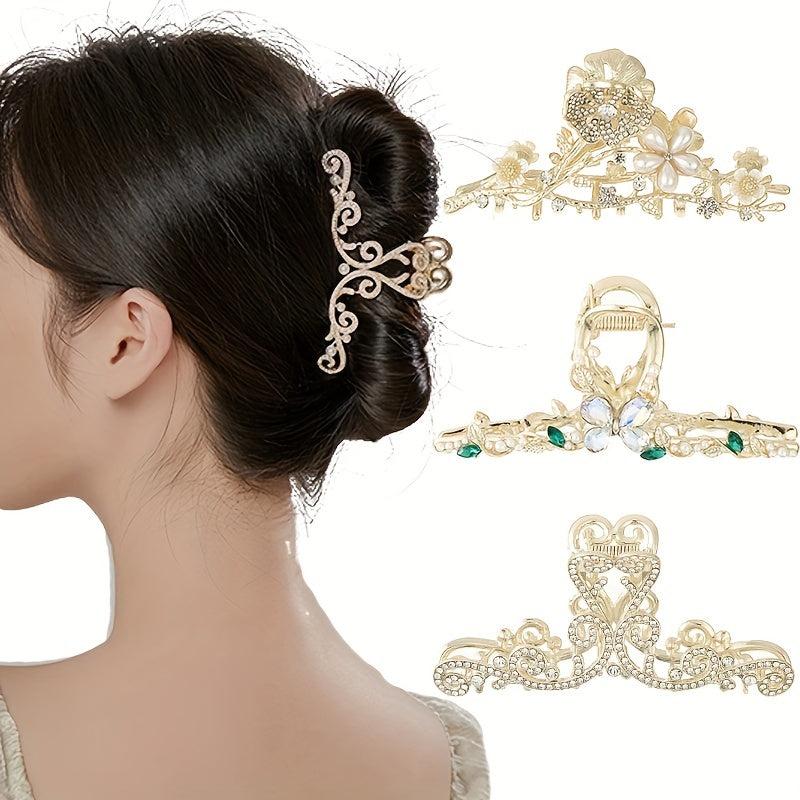 Flower Hair Claw Clip Faux Pearl Rhinestone Hair Crab Clips for Women