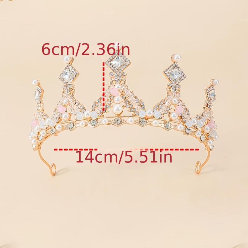 Golden Crystal Tiara Princess Faux Pearl Crown Headband For Bridal Wedding