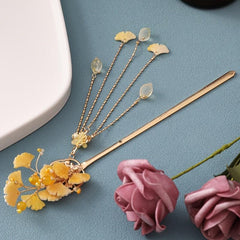 Vintage Ginkgo Tassel Hairpin with Faux Pearl