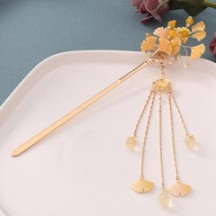 Vintage Ginkgo Tassel Hairpin with Faux Pearl