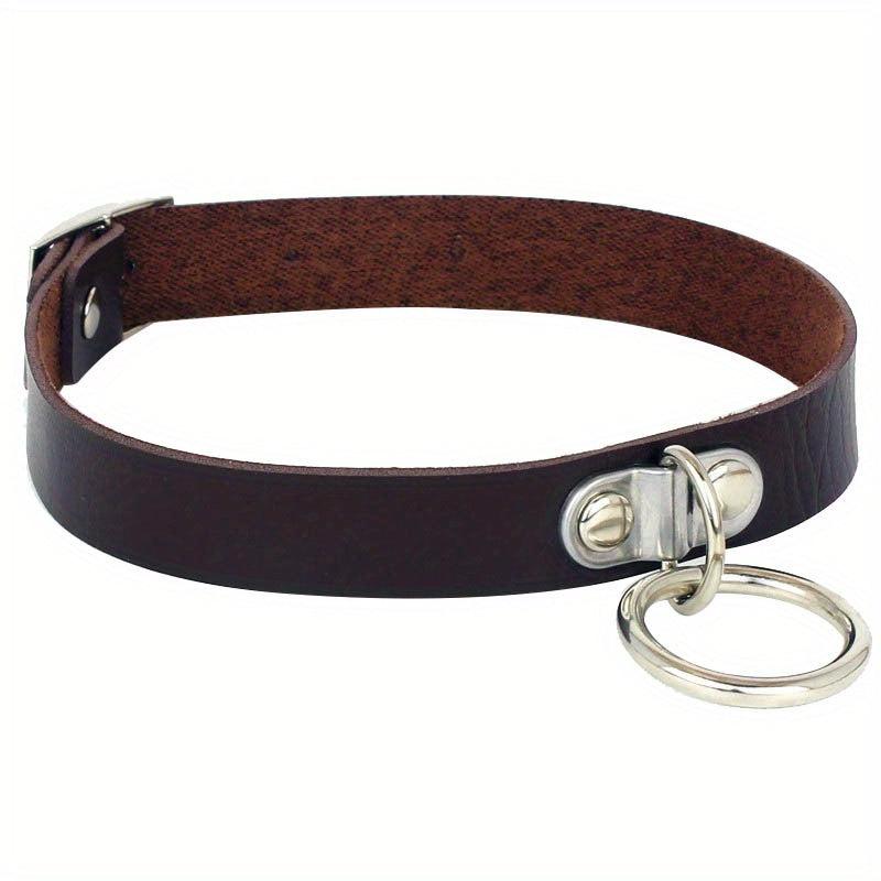 Punk Style Leather Choker with Lifting Ring Buckle