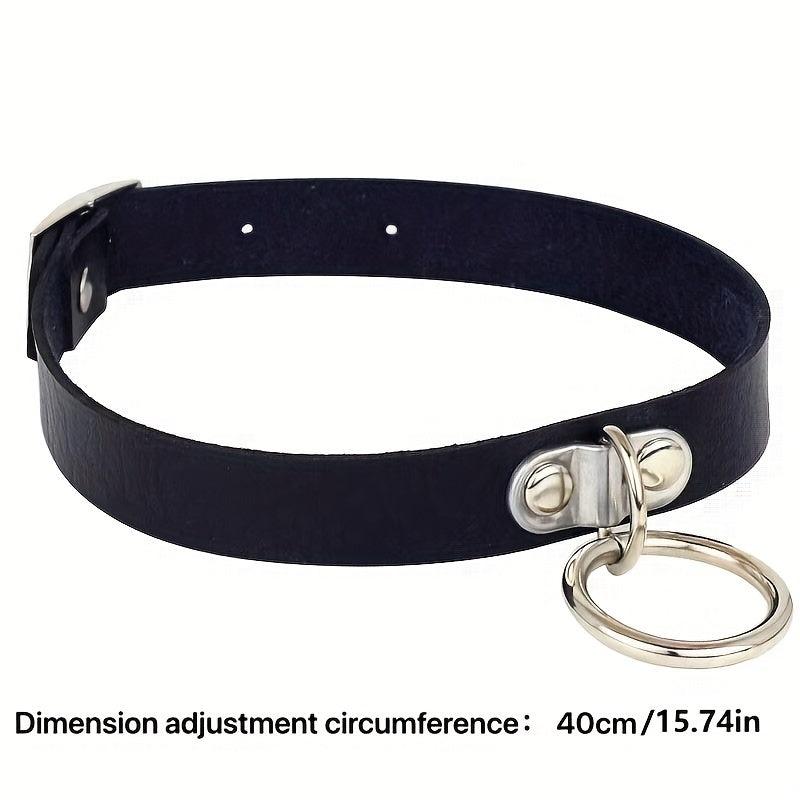 Punk Style Leather Choker with Lifting Ring Buckle