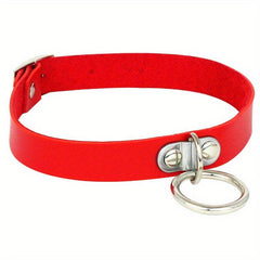 Punk Style Leather Choker with Lifting Ring Buckle