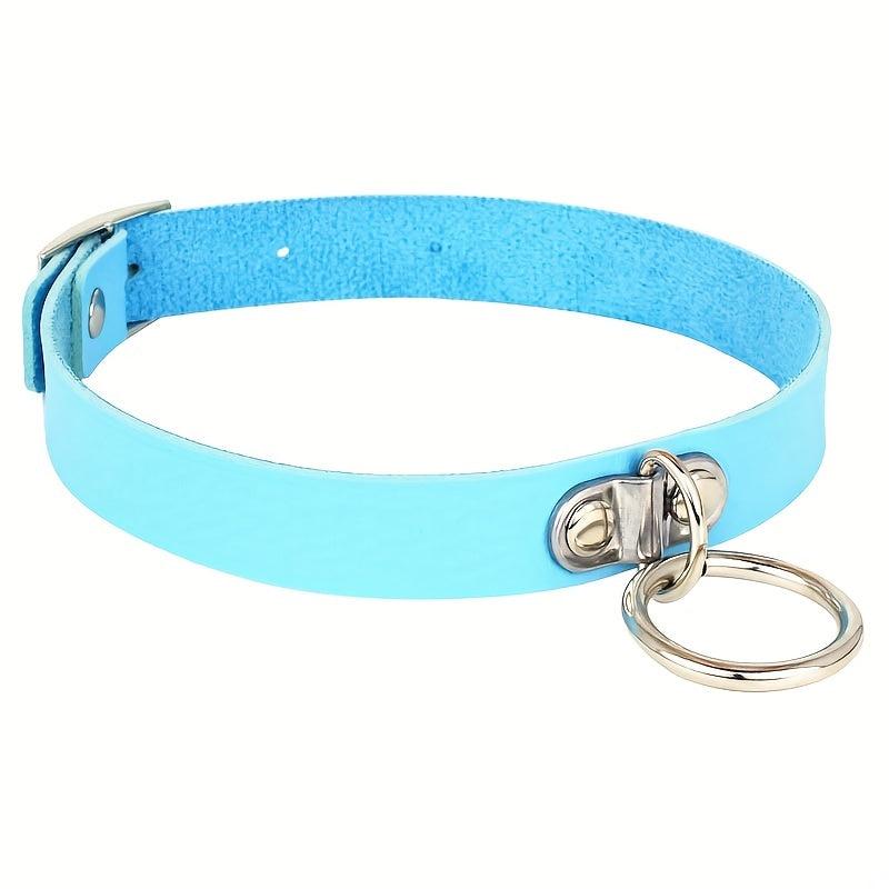 Punk Style Leather Choker with Lifting Ring Buckle