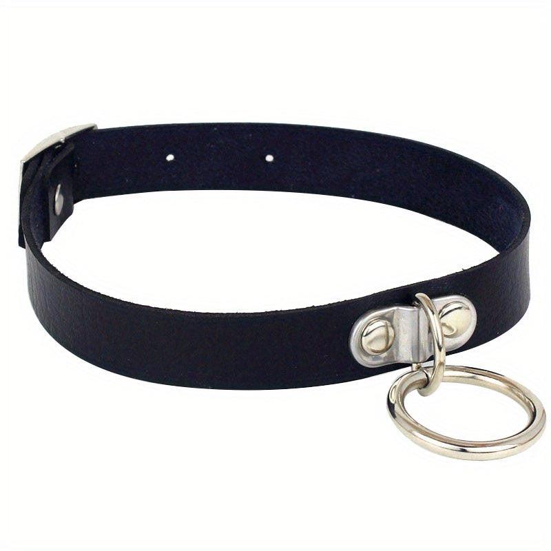 Punk Style Leather Choker with Lifting Ring Buckle