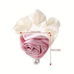 Silky Flower Scrunchies Hair Tie Pearl Hair Rope Sweet Ponytail Holder