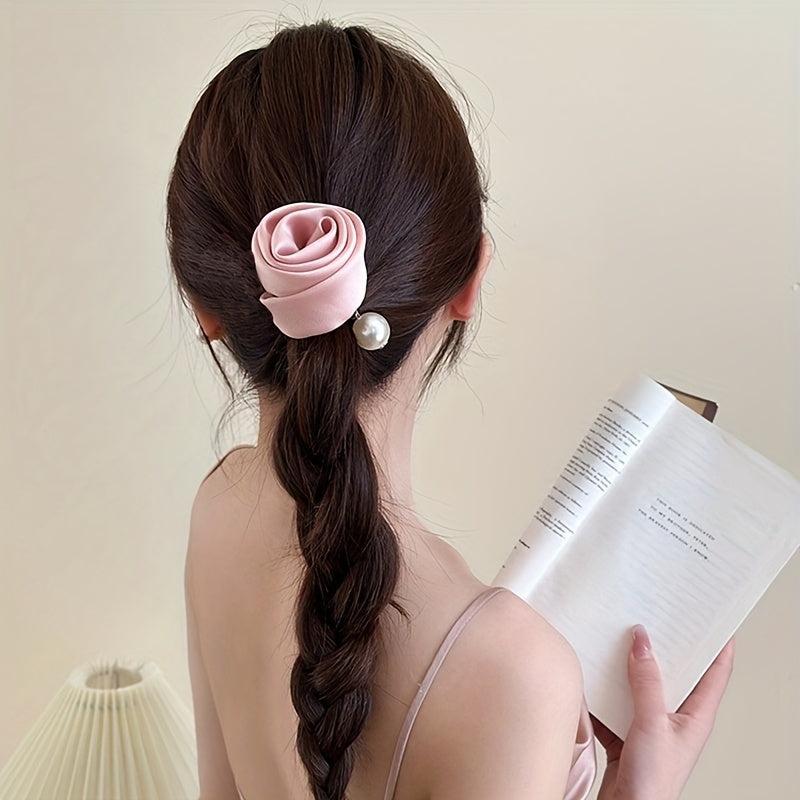 Silky Flower Scrunchies Hair Tie Pearl Hair Rope Sweet Ponytail Holder