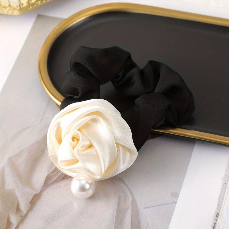 Silky Flower Scrunchies Hair Tie Pearl Hair Rope Sweet Ponytail Holder