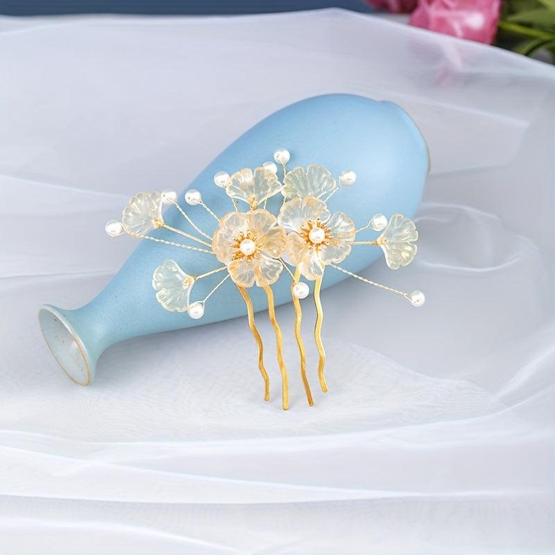Faux Pearl Flower Hair Pin Chinese Style Hair Accessories