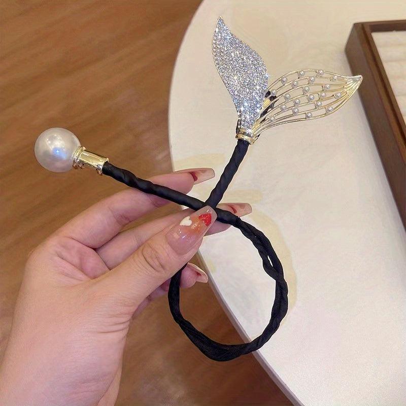 Rhinestone Fishtail Shape Hair Rope Bun Maker Ponytail Holder Hair Styler