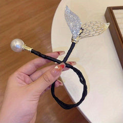 Rhinestone Fishtail Shape Hair Rope Bun Maker Ponytail Holder Hair Styler