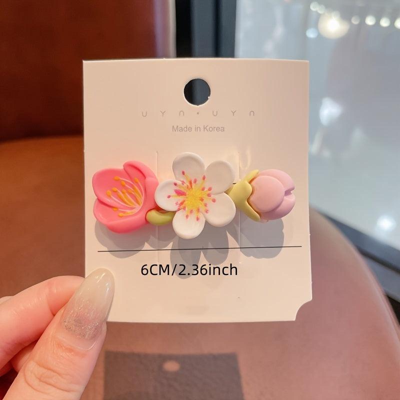2pcs Pink Flower Hair Clip Acrylic Barrette Hair Accessories Women