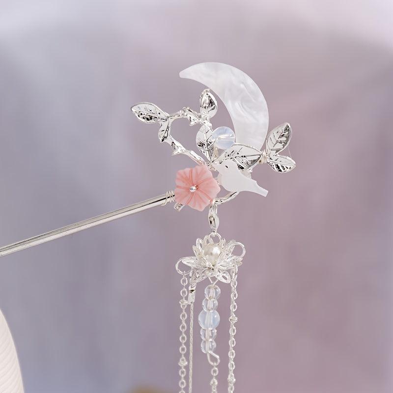 Moon Leaf Flower Tassel Hairpin Ancient Style Hair Accessories