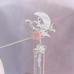 Moon Leaf Flower Tassel Hairpin Ancient Style Hair Accessories