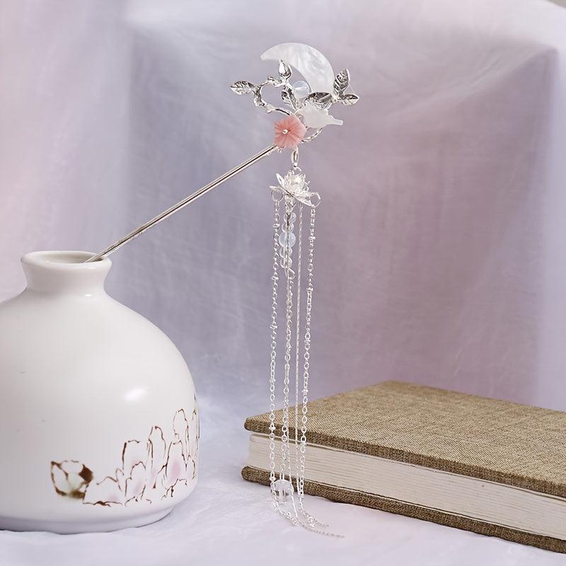 Moon Leaf Flower Tassel Hairpin Ancient Style Hair Accessories