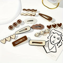 12pcs Duck Billed Clip Hollow Rectangle Decor Hair Clip Women Girls Clip