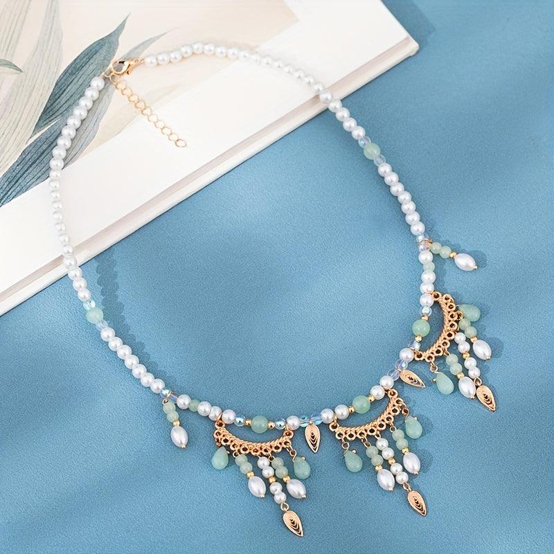 Vintage Faux Pearl Beaded Necklace Pendant Women Jewelry