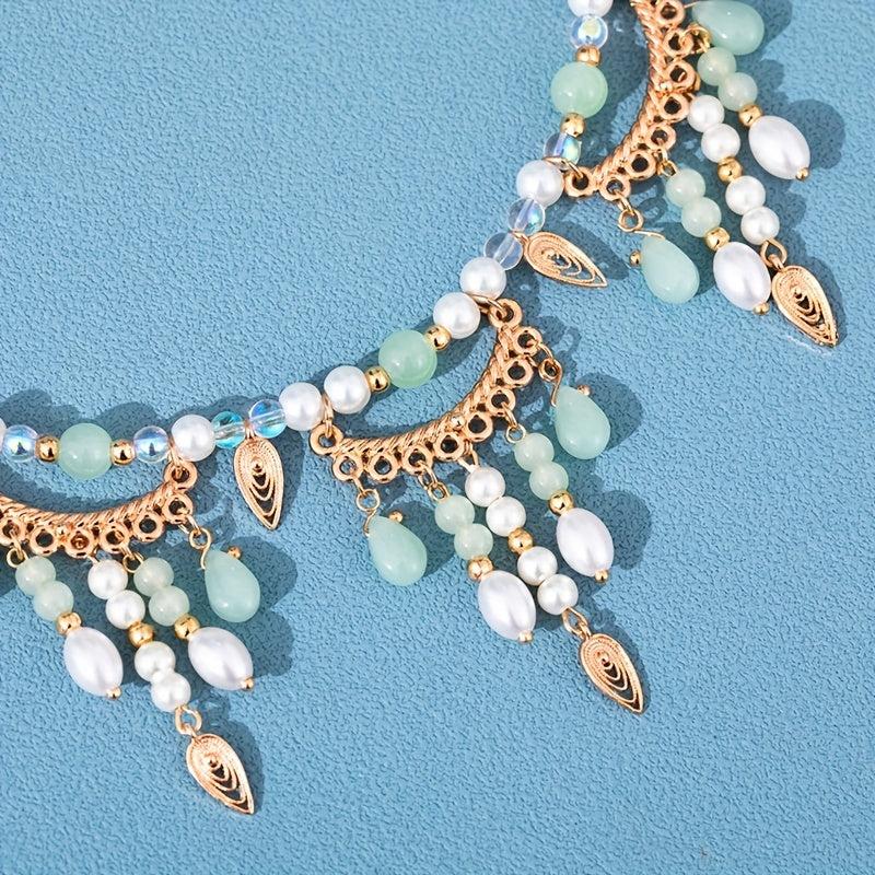 Vintage Faux Pearl Beaded Necklace Pendant Women Jewelry