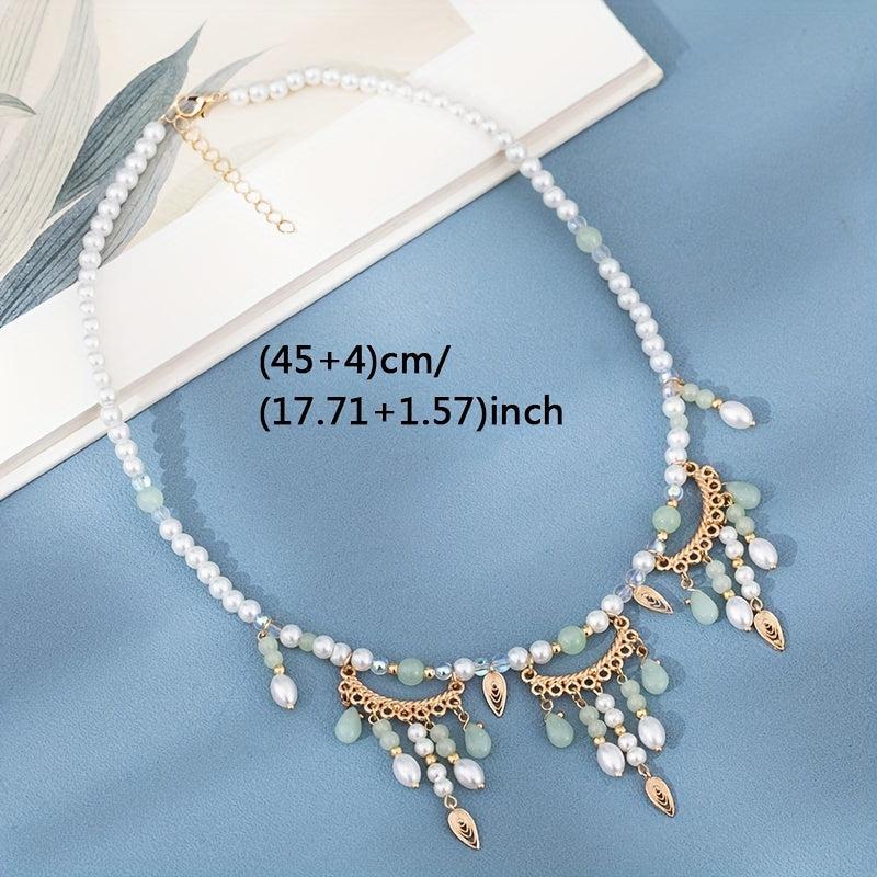 Vintage Faux Pearl Beaded Necklace Pendant Women Jewelry