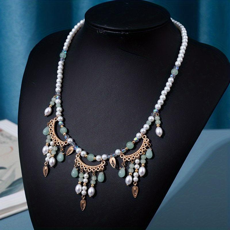 Vintage Faux Pearl Beaded Necklace Pendant Women Jewelry
