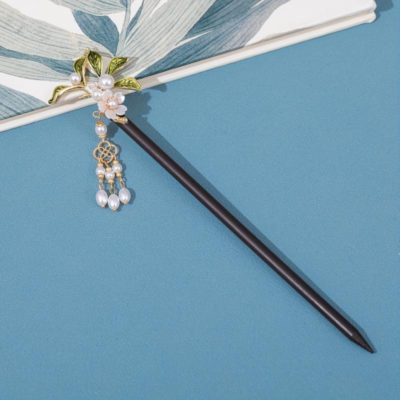 Faux Pearl Leaf Shape Hairpin Ancient Style Hair Stick Chinese Styel Hair Pin