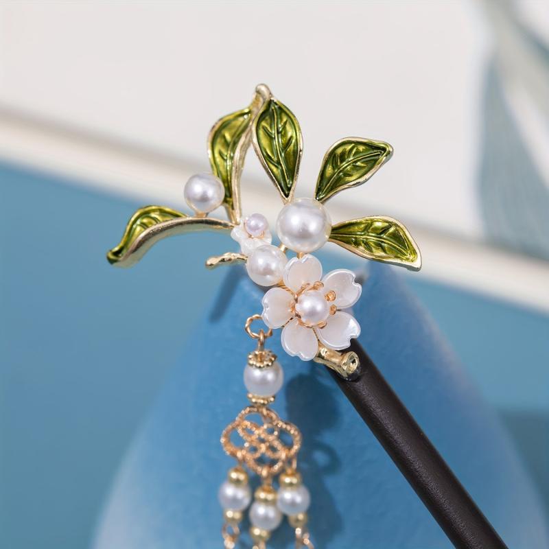 Faux Pearl Leaf Shape Hairpin Ancient Style Hair Stick Chinese Styel Hair Pin