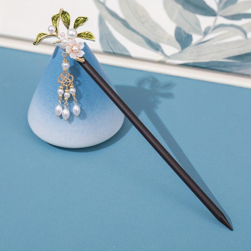 Faux Pearl Leaf Shape Hairpin Ancient Style Hair Stick Chinese Styel Hair Pin