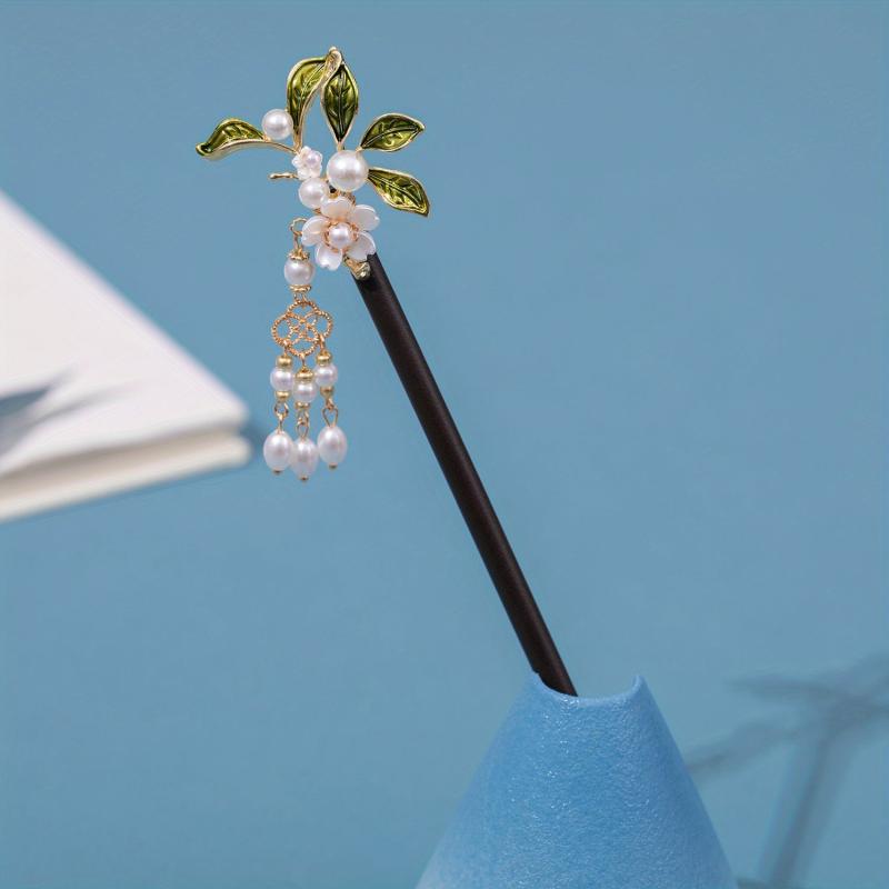 Faux Pearl Leaf Shape Hairpin Ancient Style Hair Stick Chinese Styel Hair Pin