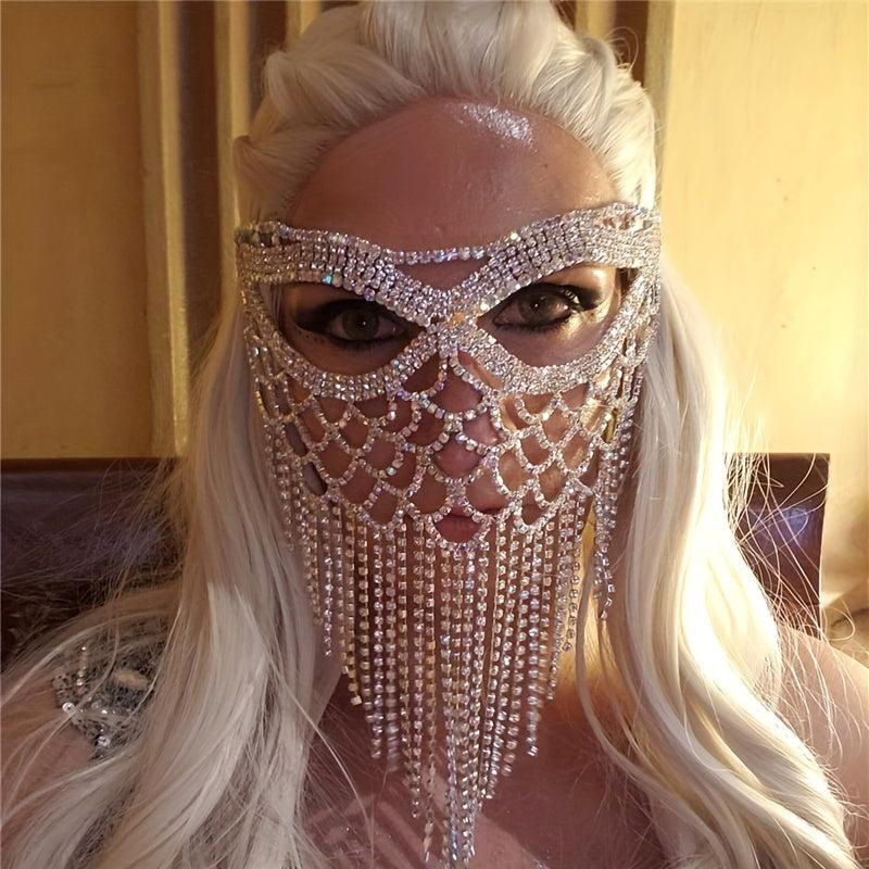 Rhinestone Mask Party Tassel Face Jewelry for Wedding Stage Performance