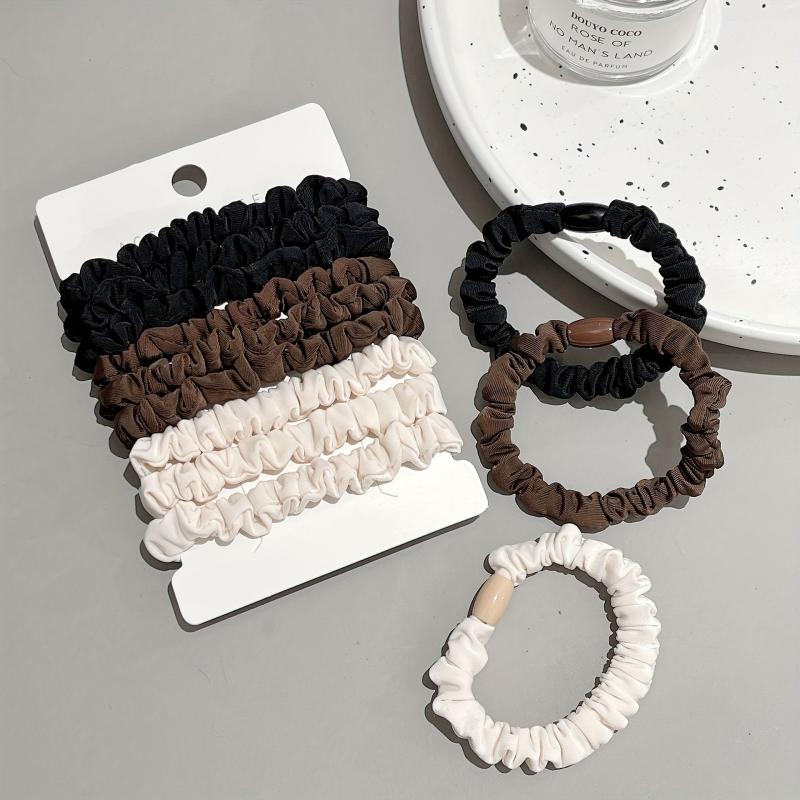 9pcs Solid Skinny Scrunchies Hair Tie For Women Girls
