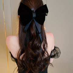 Velvet Hair Bow Barrette Clip with Ribbon for Girls