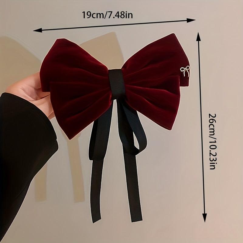 Velvet Hair Bow Barrette Clip with Ribbon for Girls