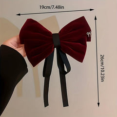 Velvet Hair Bow Barrette Clip with Ribbon for Girls