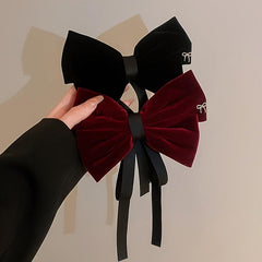 Velvet Hair Bow Barrette Clip with Ribbon for Girls