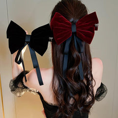 Velvet Hair Bow Barrette Clip with Ribbon for Girls