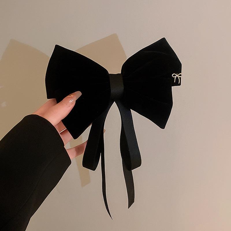 Velvet Hair Bow Barrette Clip with Ribbon for Girls
